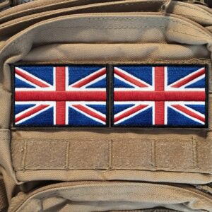 Anley Tactical United Kingdom Flag Embroidered Patches (2 Pack) - 2"x 3" UK Flag Military Uniform Sew On Emblem Patch - Loop & Hook Fasteners Attach to Tactical Hats, Garment & Gears