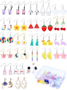 25 pairs cute weird earrings funny dangle drop earrings water bottle earrings milk tea dangle earrings bear goldfish water bottle strawberry mushroom butterfly cloud flowers dinosaur egg earrings