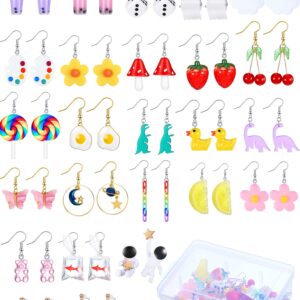 25 Pairs Cute Weird Earrings Funny Dangle Drop Earrings Water Bottle Earrings Milk Tea Dangle Earrings Bear Goldfish Water Bottle Strawberry Mushroom Butterfly Cloud Flowers Dinosaur Egg Earrings