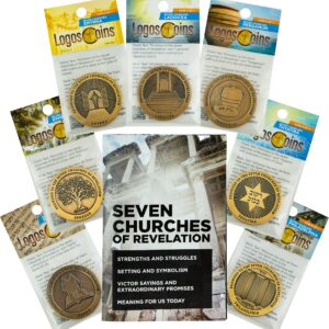 Bible Study Set, The Seven Churches of Revelation, 7 Study Booklets & 7 Challenge Coins, Bulk Bible Study Supplies for Men & Women, Christian Group Devotional Gift Set, Early Church Life Applications