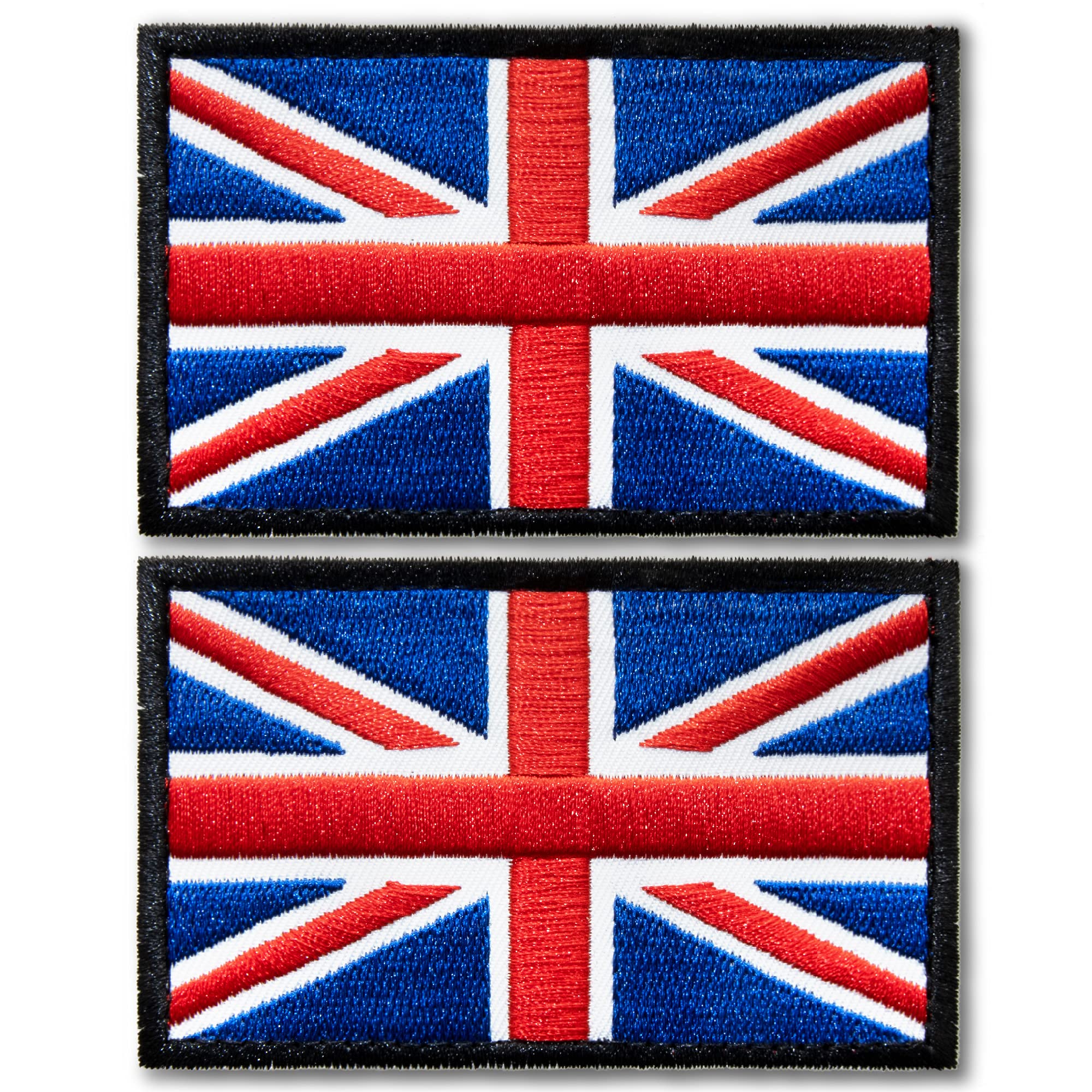 Anley Tactical United Kingdom Flag Embroidered Patches (2 Pack) - 2"x 3" UK Flag Military Uniform Sew On Emblem Patch - Loop & Hook Fasteners Attach to Tactical Hats, Garment & Gears