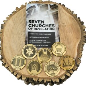 Bible Study Set, The Seven Churches of Revelation, 7 Study Booklets & 7 Challenge Coins, Bulk Bible Study Supplies for Men & Women, Christian Group Devotional Gift Set, Early Church Life Applications