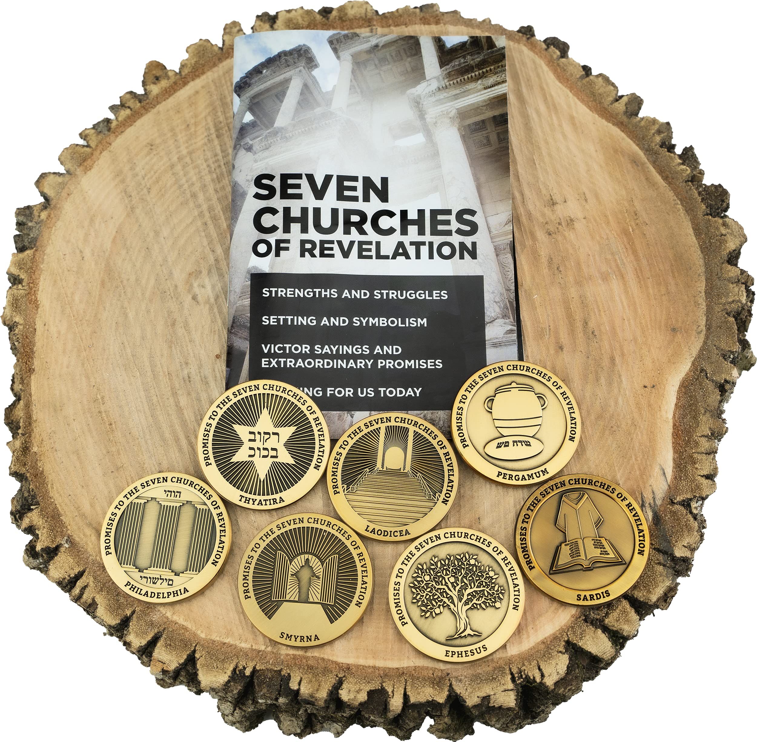 Bible Study Set, The Seven Churches of Revelation, 7 Study Booklets & 7 Challenge Coins, Bulk Bible Study Supplies for Men & Women, Christian Group Devotional Gift Set, Early Church Life Applications