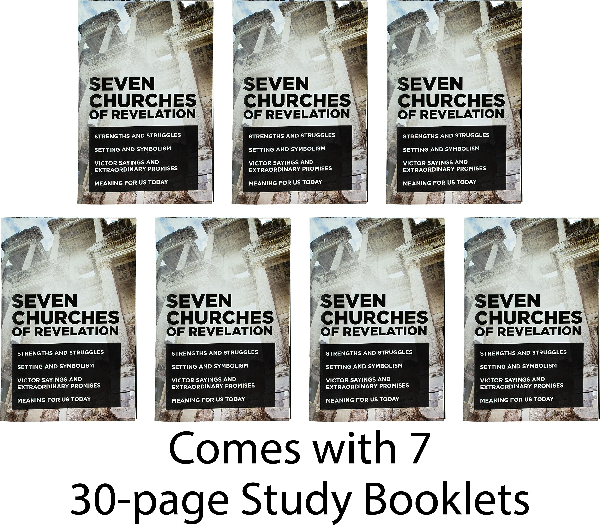 Bible Study Set, The Seven Churches of Revelation, 7 Study Booklets & 7 Challenge Coins, Bulk Bible Study Supplies for Men & Women, Christian Group Devotional Gift Set, Early Church Life Applications