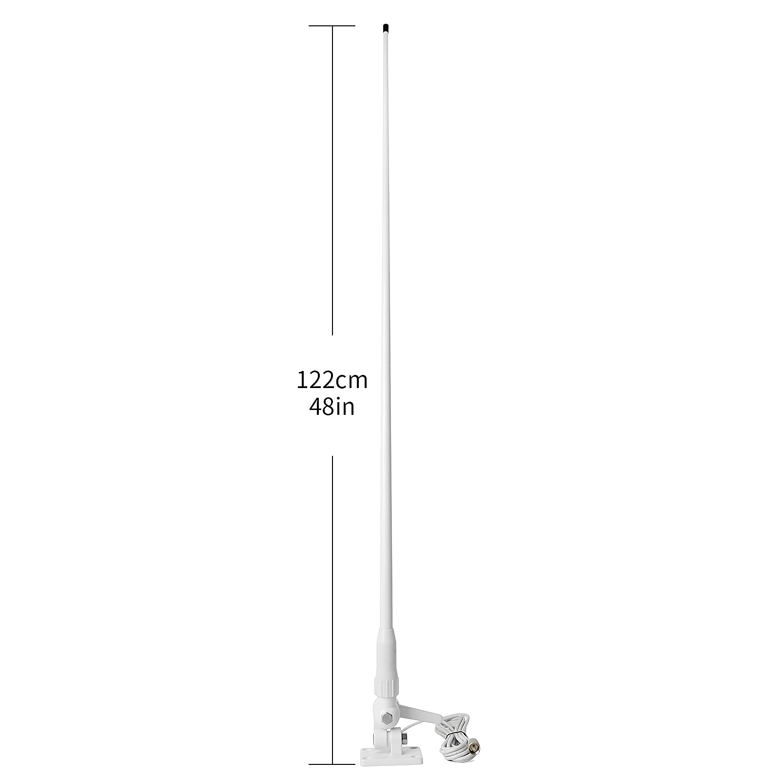 HYSHIKRA Fiberglass Marine Antenna, VHF 156-163Mhz White 43Inches Boat Antenna with Adjustable Fixed Bracket Mount Base 4.5Meter(14.7ft) RG58 Cable for Uniden Icom Cobra Yaesu Midland Transceiver