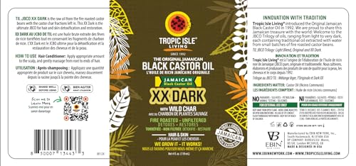 Tropic Isle Living Jamaican Black Castor Oil XX Dark 4oz | 100% Natural Hair Growth Oil and Scalp Treatment | Promotes Strong, Healthy, Thicker Hair, Eyelashes, Eyebrows