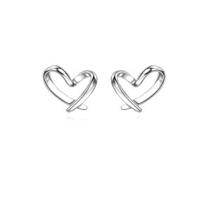 Reffeer Solid 925 Sterling Silver Tiny Heart Stud Earrings for Women Teens Love Heart Stud Earrings (A-Silver)