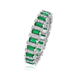 Ross-Simons 1.00 ct. t.w. Simulated Emerald and .44 ct. t.w. CZ Eternity Band in Sterling Silver. Size 8