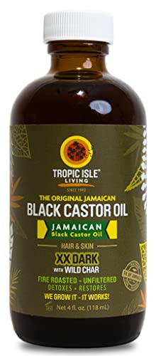 Tropic Isle Living Jamaican Black Castor Oil XX Dark 4oz | 100% Natural Hair Growth Oil and Scalp Treatment | Promotes Strong, Healthy, Thicker Hair, Eyelashes, Eyebrows