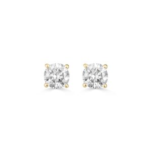 1 Carat Total Weight Round Diamond Stud Earrings in 14K Yellow Gold for Women with Push Backs - (JK Color, I1 Clarity) - IGL Certificate Included