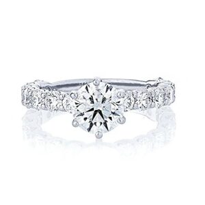 1 1/2 CT Round Shape White Cubic Zirconia Side Stones Womens Wedding Engagement Ring in 14K White Gold Plated 925 Sterling Silver (1.50 Cttw) Ring Size - 4