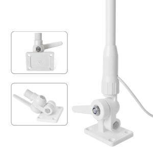 HYSHIKRA Fiberglass Marine Antenna, VHF 156-163Mhz White 43Inches Boat Antenna with Adjustable Fixed Bracket Mount Base 4.5Meter(14.7ft) RG58 Cable for Uniden Icom Cobra Yaesu Midland Transceiver