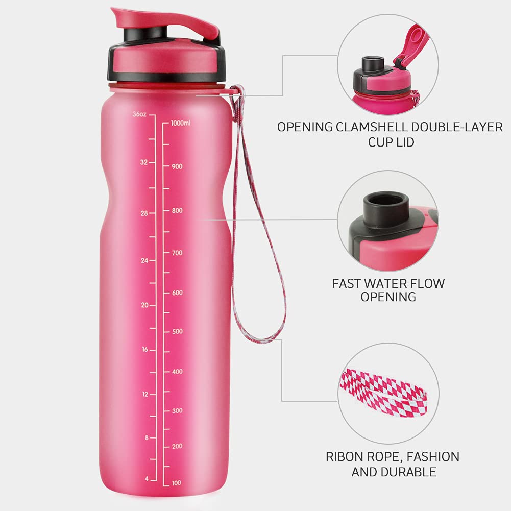 HZQDLN Sports Water Bottle, BPA Free & Frosted Tritan Plastic, 36oz Water Bottle with Leak Proof Flip Top Lid, Apply to The Gym, Yoga, Running, Outdoors, Cycling, and Camping…