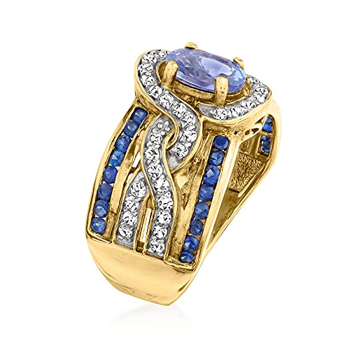 Ross-Simons 0.80 Carat Tanzanite and .60 ct. t.w. Sapphire Ring With .30 ct. t.w. White Zircon in 18kt Gold Over Sterling. Size 7