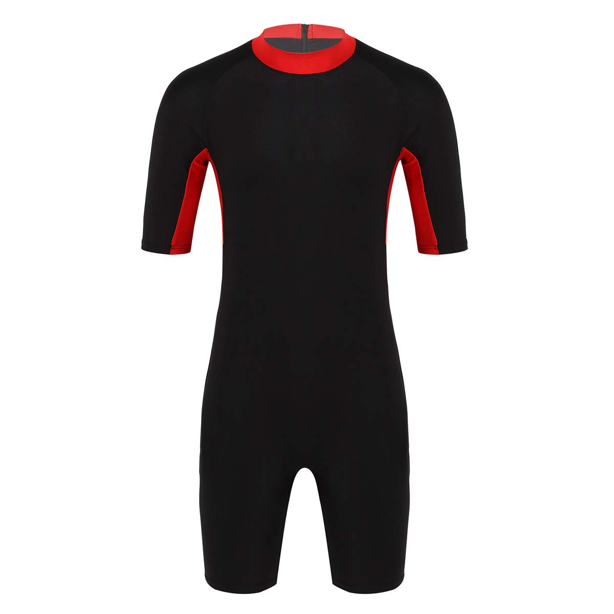 Shinsto Mens One Piece Surfing Diving Shorty Wetsuit Rock Neck Half Sleeve Stretchy Jumpsuit Swimwear Red XX-Large