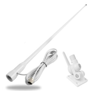 hyshikra fiberglass marine antenna, vhf 156-163mhz white 43inches boat antenna with adjustable fixed bracket mount base 4.5meter(14.7ft) rg58 cable for uniden icom cobra yaesu midland transceiver