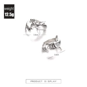 2pcs White Shark and Hammerhead Shark Rings Necklace Ocean Animal Personality Jewelry for Women Men-2pcs Rings