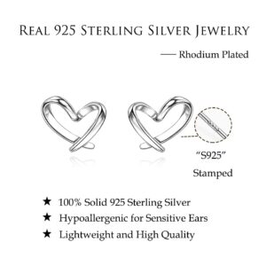 Reffeer Solid 925 Sterling Silver Tiny Heart Stud Earrings for Women Teens Love Heart Stud Earrings (A-Silver)