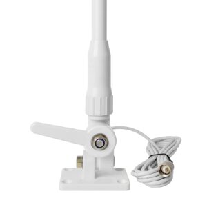 HYSHIKRA Fiberglass Marine Antenna, VHF 156-163Mhz White 43Inches Boat Antenna with Adjustable Fixed Bracket Mount Base 4.5Meter(14.7ft) RG58 Cable for Uniden Icom Cobra Yaesu Midland Transceiver