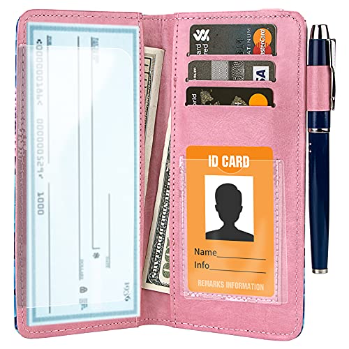 Aatacas Checkbook Cover - Quality Printed Leather Personal RFID Blocking Check Book Credit Card Holder Wallet for Men and Women