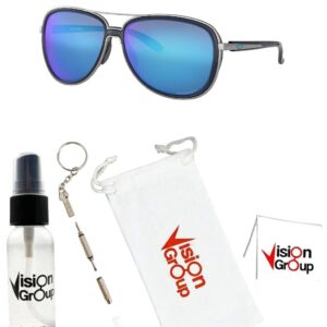 Oakley OO4129 Split Time Sunglasses+ Vision Group Accessories Bundle (Navy/Prizm Sapphr Iridium Polarized (412907))