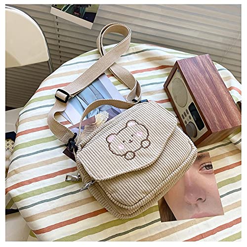 GGOOB Kawaii Corduroy Crossbody Bag (Beige) - Handbag, Unisex-Adults, 17*6*15 cm (L*W*H)