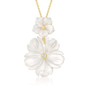 ross-simons mother-of-pearl and .10 carat white topaz flower pendant necklace in 18kt gold over sterling. 16 inches