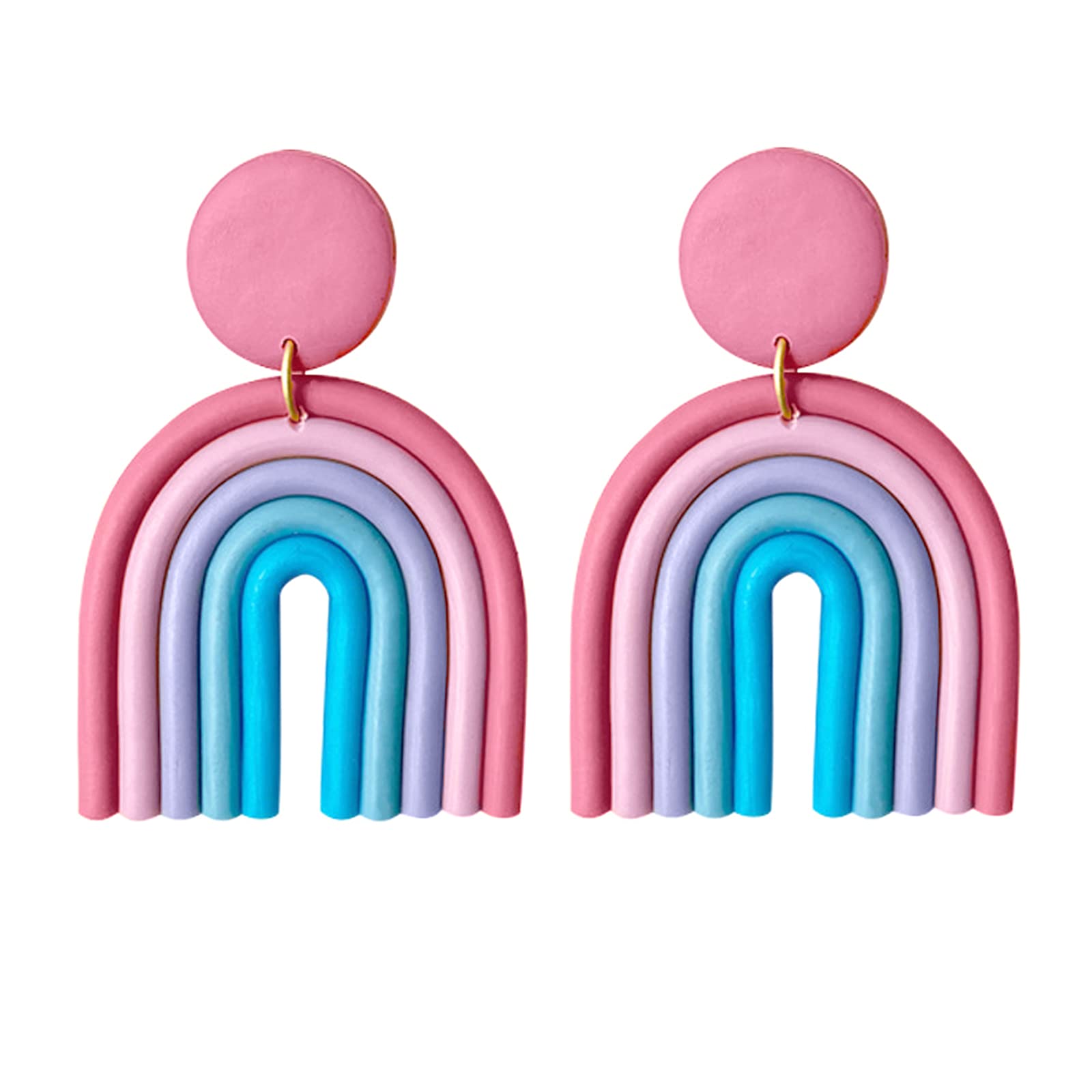 Clay Rainbow Dangle Earrings, Colorful Pink Resin U Fan Shape Round Hoop Earrings for Women VSCO Y2K Style Jewelry Gift-pink blue