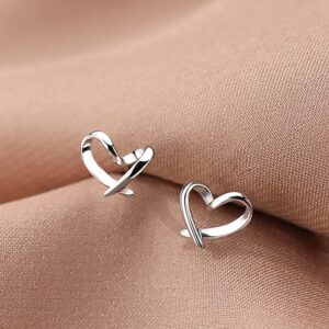 Reffeer Solid 925 Sterling Silver Tiny Heart Stud Earrings for Women Teens Love Heart Stud Earrings (A-Silver)