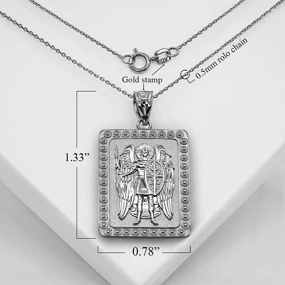 Elegant 925 Sterling Silver Rectangle Shaped St. Michael Archangel Medal Protection Pendant