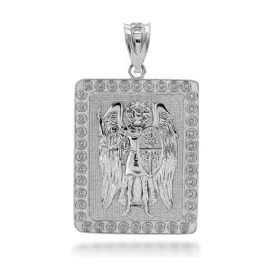 Elegant 925 Sterling Silver Rectangle Shaped St. Michael Archangel Medal Protection Pendant