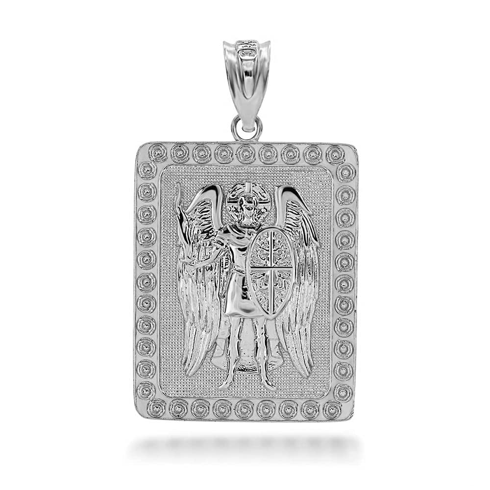 Elegant 925 Sterling Silver Rectangle Shaped St. Michael Archangel Medal Protection Pendant