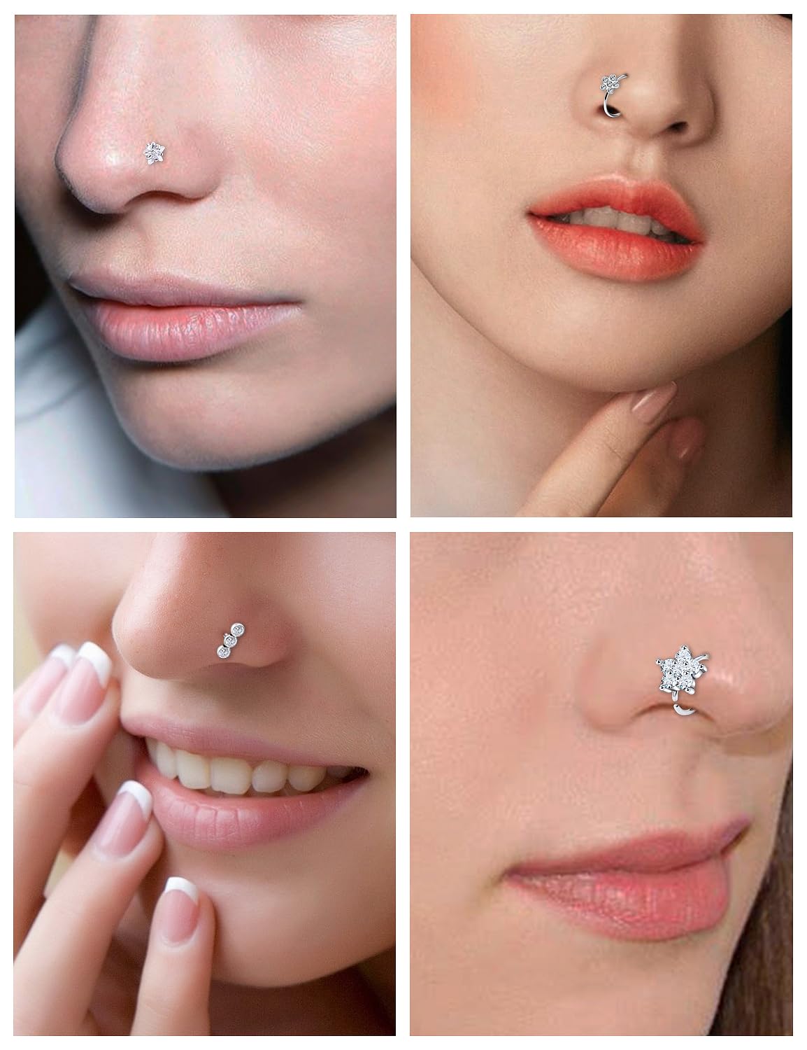 Ftovosyo 20G Surgical Steel Nose Rings Hoop for Women Men, Paved CZ Flower Piercing Jewelry L Shaped Nose Ring Stud Set