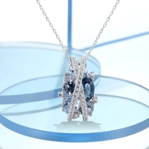 Santuzza 925 Sterling Silver Twisted Pendant Blue Spinel Cubic Zirconia Pendants for Women