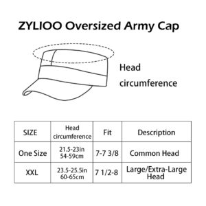 Zylioo Oversize XXL Flat Top Style Army Cap,Breathable Military Hat for Big Heads 22"-24.5",Extra Large Blank Army Hat