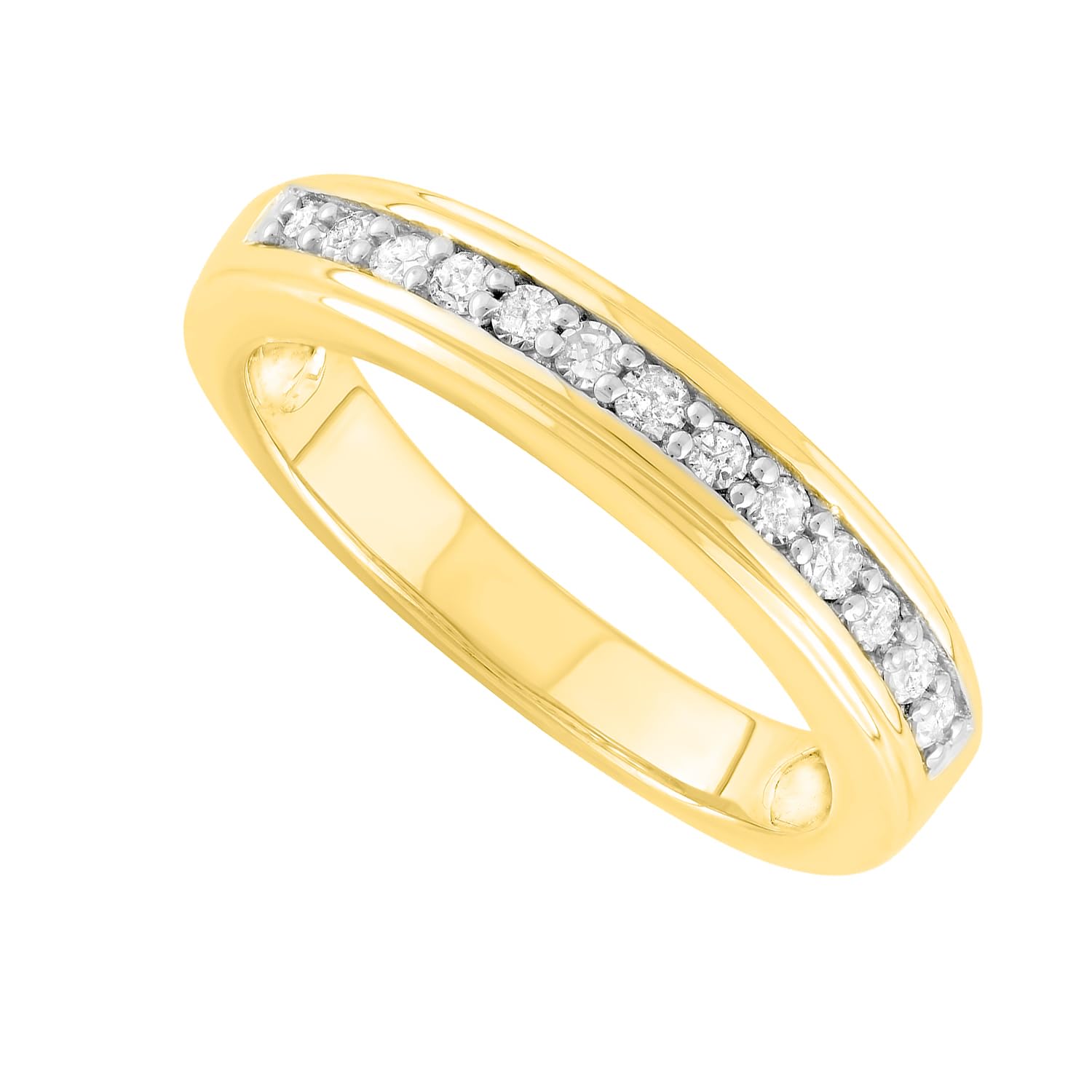 Hdiamonds 1/4 Carat Total Weight (cttw) 925 Sterling Silver Wedding Band with White Diamonds - Yellow Gold Bridal Ring for Women (Ring Size: 6.5)