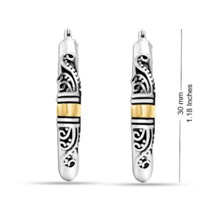 LeCalla 925 Sterling Silver Bali-Style Hoop Earrings Jewelry Lightweight Two-Tone O Shape Antique Bali Hoop Earrings for Women - 30MM