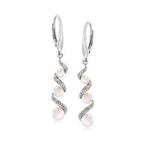 ross-simons 3.5-5mm cultured pearl and .10 ct. t.w. diamond drop earrings in sterling silver