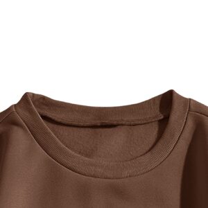 SweatyRocks Women's Casual Long Sleeve Sweatshirt Round Neck Pullover Tops Coffee Brown L