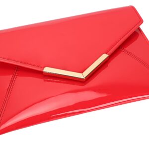 Dexmay Women Envelope Clutch Handbag Patent Leather Pouch Foldover Dress Purse Red