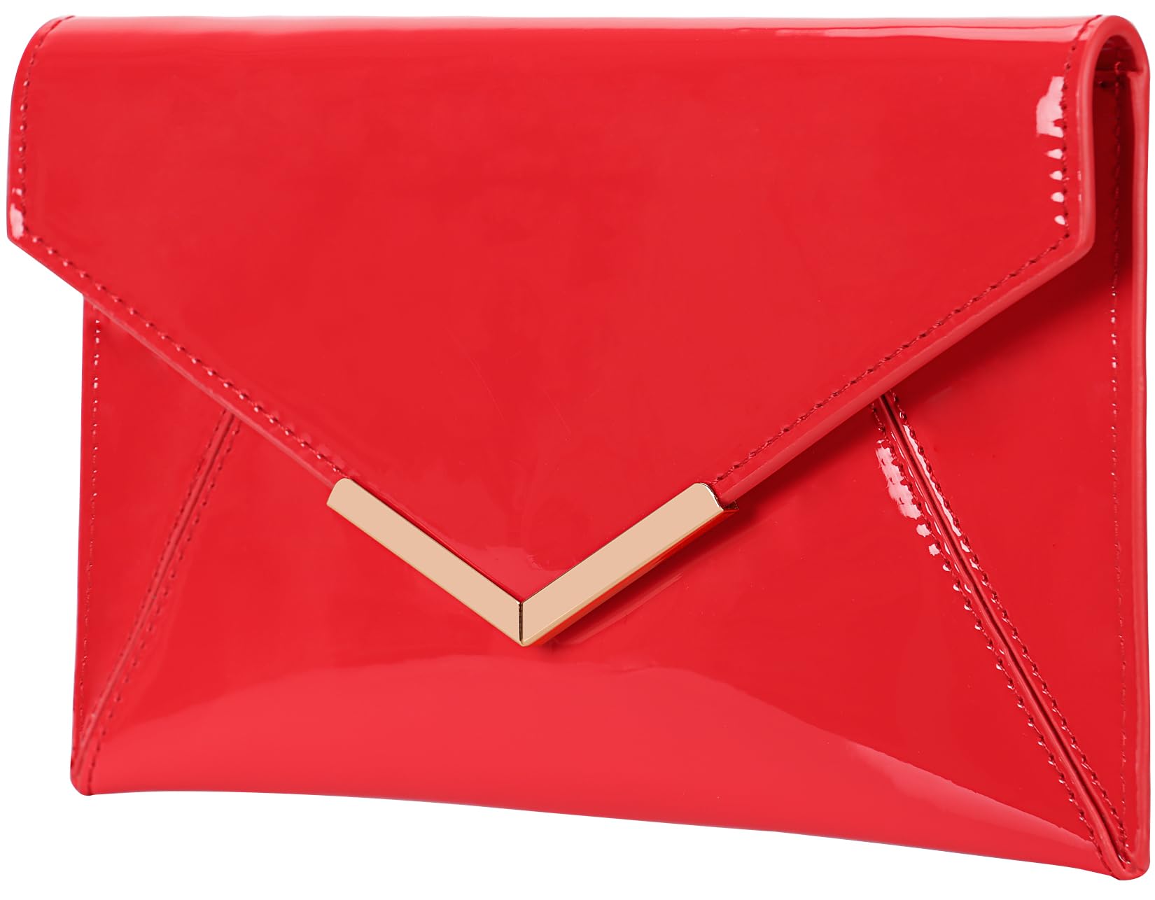 Dexmay Women Envelope Clutch Handbag Patent Leather Pouch Foldover Dress Purse Red