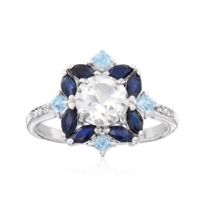 ross-simons 1.78 ct. t.w. white and blue topaz and .80 ct. t.w. sapphire ring in sterling silver. size 8