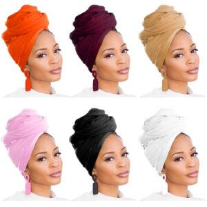 jelyne 6 packs headwraps for black women long stretch jersey head wrap hair scarf solid color african fashion headwrap