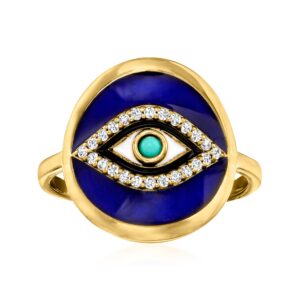 ross-simons 0.10 ct. t.w. white topaz and multicolored enamel evil eye ring with turquoise in 18kt gold over sterling. size 9