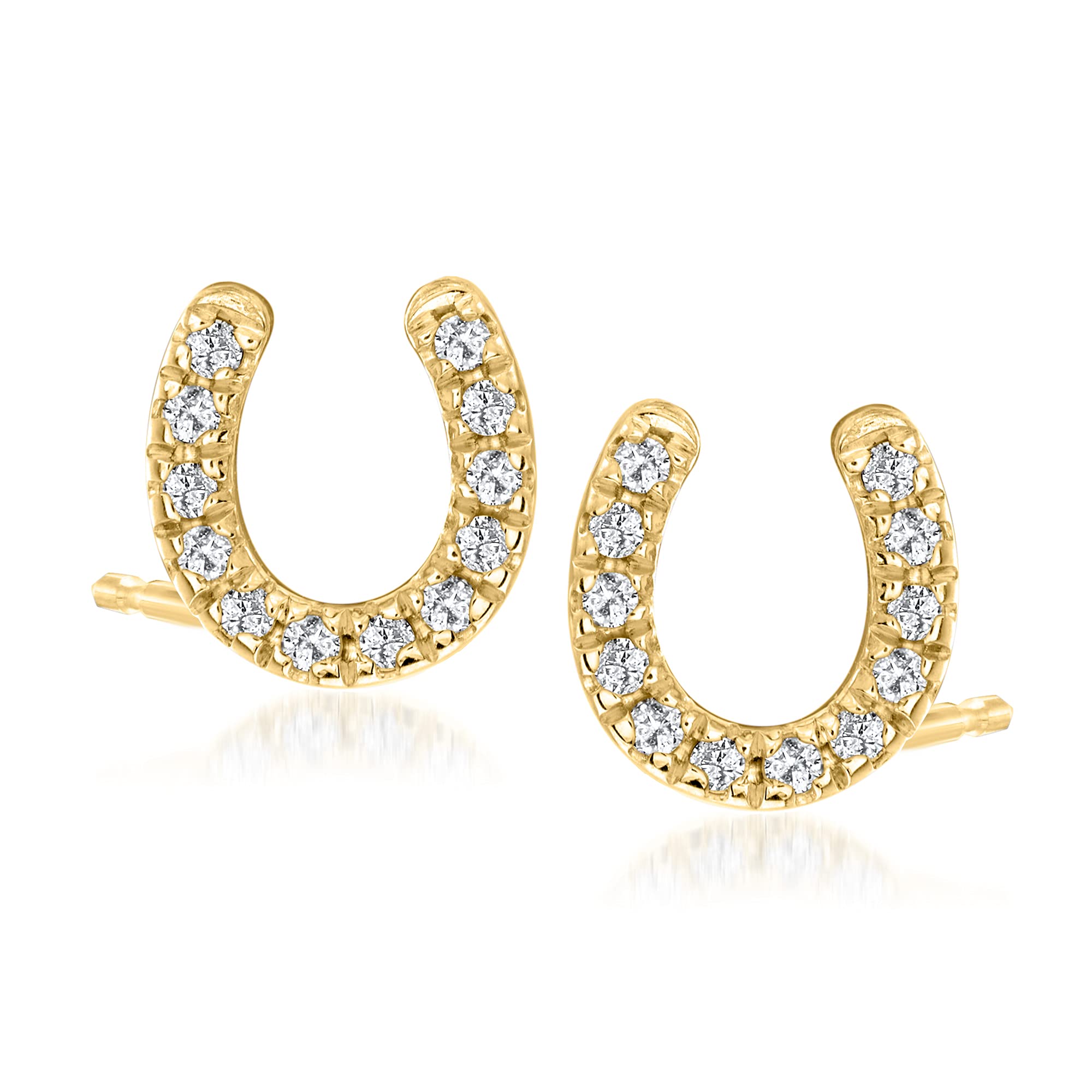 Ross-Simons 0.10 ct. t.w. Diamond Horseshoe Stud Earrings in 18kt Gold Over Sterling