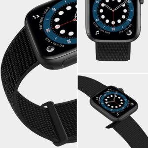 Sport Loop Band Compatible with Apple Watch Band 38mm 40mm 42mm 44mm iWatch Series 6 5 SE 4 3 2 1 Strap, Nylon Velcro Women Men Stretchy Elastic Braided Adjustable Wristband, 38mm 40mm Dark Black