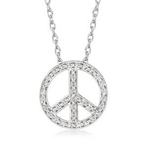 ross-simons 0.10 ct. t.w. diamond peace sign pendant necklace in sterling silver. 18 inches