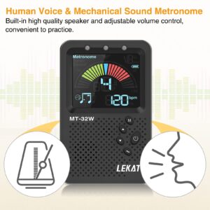 Metronome Tuner, Rechargeable 3 In 1 Digital Metronome with Vocal Count, Tone Generator Tuners for Guitar, Bass, Violin, Ukulele, Chromatic, Clarinet, Trumpet, Flute, All Instruments, Black by LEKATO