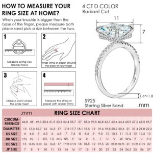 Michooyel 4.0ct Radiant Cut Women's Engagement Ring Simulated Diamond Wedding Ring Promise Ring 925 Sterling Silver Wedding Band