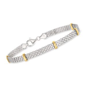 Ross-Simons Sterling Silver and 14kt Yellow Gold Bismark-Link Bracelet. 7 inches